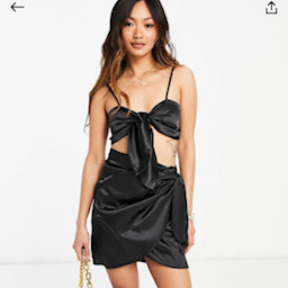 Satin bralette top with tie front detail